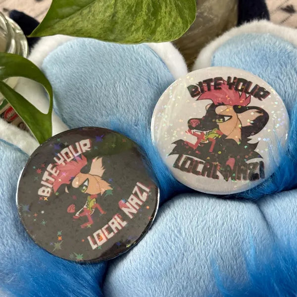 Furry Button „Bite your local NZI“ | Black & White